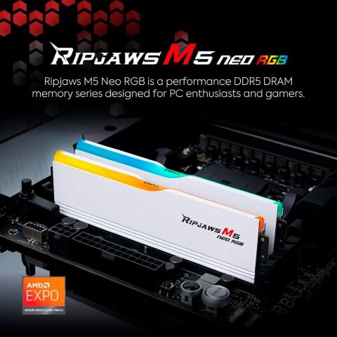 Модуль памяти для компьютера DDR5 32GB (2x16GB) 6000 MHz Ripjaws M5 Neo RGB Matte White G.Skill (F5-6000J3636F16GX2-RM5NRW) - Модули памяти для компьютера  - Модули памяти для компьютера 