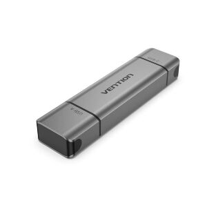 Считыватель флеш-карт Vention USB 3.0 AM/USB-C to SD+TF Gray Dual Drive Letter Aluminum Alloy (CLLH0)