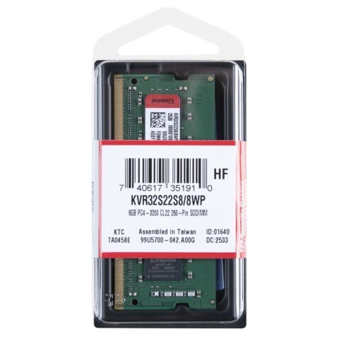 Модуль памяти для ноутбука SoDIMM DDR4 8GB 3200 MHz Kingston (KVR32S22S8/8WP) - Нулевой остаток (Feed) - Нулевой остаток (Feed)