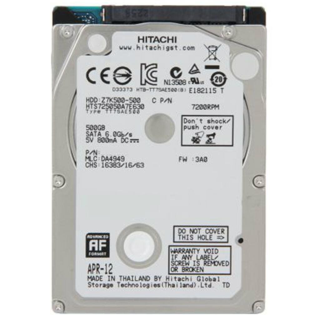 Жесткий диск для ноутбука 2.5" 500GB WDC Hitachi HGST (0J38075 / HTS725050A7E630)