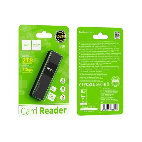 Считыватель флеш-карт HOCO USB3.0 to microSD, microSDHC, microSDXC, SD, SDHC, SDXC, HB20 Black (6931474735218) - Нулевой остаток (Feed)  - Нулевой остаток (Feed) 