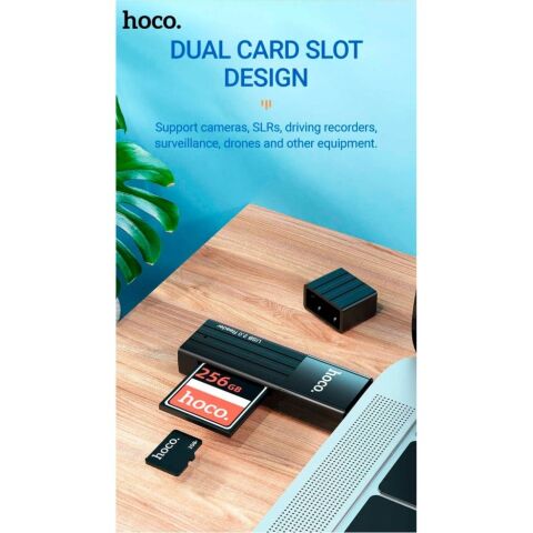 Считыватель флеш-карт HOCO USB3.0 to microSD, microSDHC, microSDXC, SD, SDHC, SDXC, HB20 Black (6931474735218) - Нулевой остаток (Feed)  - Нулевой остаток (Feed) 