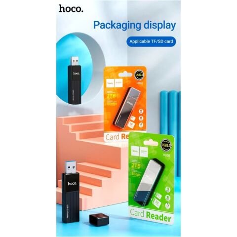 Считыватель флеш-карт HOCO USB3.0 to microSD, microSDHC, microSDXC, SD, SDHC, SDXC, HB20 Black (6931474735218) - Нулевой остаток (Feed)  - Нулевой остаток (Feed) 