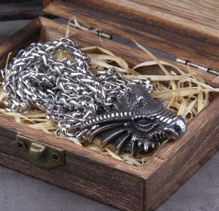 Медальон Game of Thrones Dragon Skull Targaryen Игра Престолов Дом Дракона + деревяный бокс