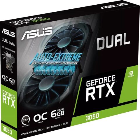 Видеокарта ASUS GeForce RTX3050 6Gb DUAL OC (DUAL-RTX3050-O6G) - Видеокарты  - Видеокарты 