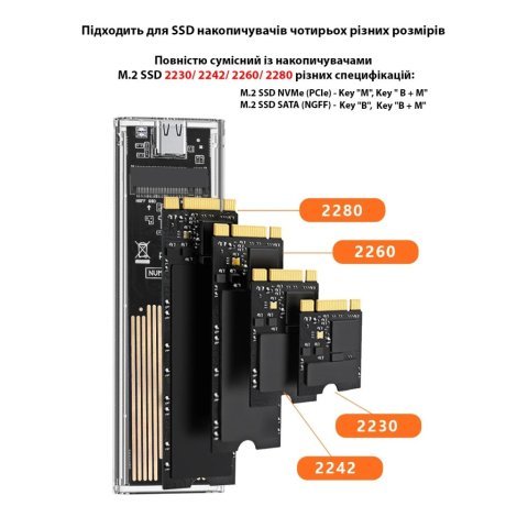Карман внешний Dynamode M.2 SSD NVMe/SATA combo ч-з USB3.2 GEN2 Type-C (DM-CAD-SSD09) - Нулевой остаток (Feed)  - Нулевой остаток (Feed) 