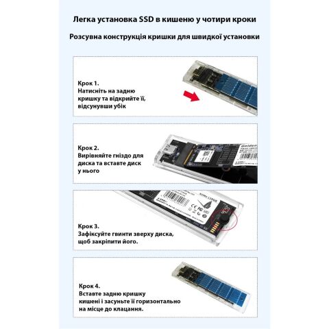Карман внешний Dynamode M.2 SSD NVMe/SATA combo ч-з USB3.2 GEN2 Type-C (DM-CAD-SSD09) - Аксессуары к HDD  - Аксессуары к HDD 