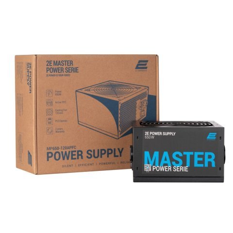 Блок питания 2E MASTER POWER (650W), >80, 80+ White, 120mm, 1xMB 24pin(20+4), 1xCPU 8pin(4+4), 3xMolex, 5xSATA, (2E-MP650-120APFC) - Нулевой остаток (Feed)  - Нулевой остаток (Feed) 