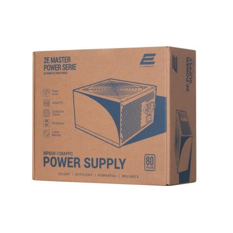 Блок питания 2E MASTER POWER (650W), >80, 80+ White, 120mm, 1xMB 24pin(20+4), 1xCPU 8pin(4+4), 3xMolex, 5xSATA, (2E-MP650-120APFC) - Нулевой остаток (Feed)  - Нулевой остаток (Feed) 