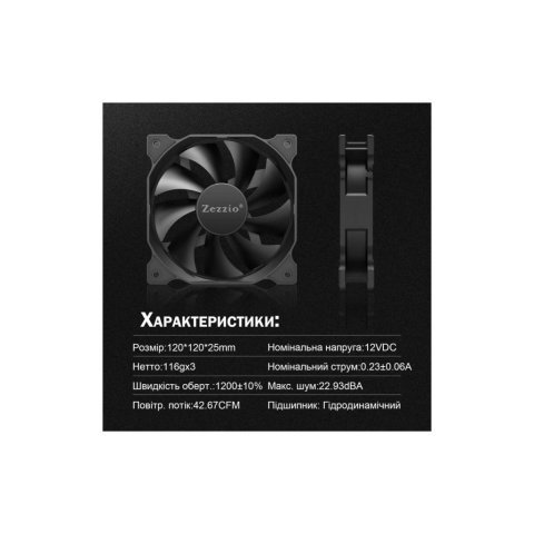 Кулер для корпуса Zezzio ZA-120 3 in 1 Kit - Нулевой остаток (Feed)  - Нулевой остаток (Feed)