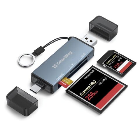 Считыватель флеш-карт ColorWay USB 2.0/USB-C to CF/SD/MicroSD (CW-CR-01) - Кардридеры - Кардридеры