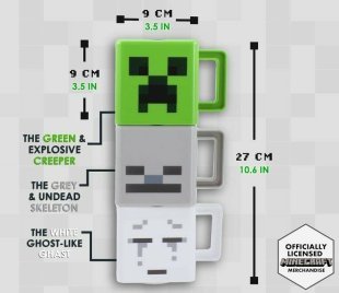 Набор 3 чашек Minecraft Stacking Coffee Mugs Creeper Skeleton and Ghast кружки Майнкрафт 250 мл