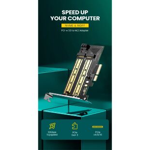 Контроллер Ugreen PCI-E 3.0 for SSD M.2 NVMe + M.2 NGFF CM302 (70504)