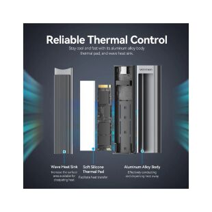Карман внешний Vention SSD M.2 (NVME) M-key USB Type-C 3.2 10Gbps Heat Sink Aluminum (KPKH0)