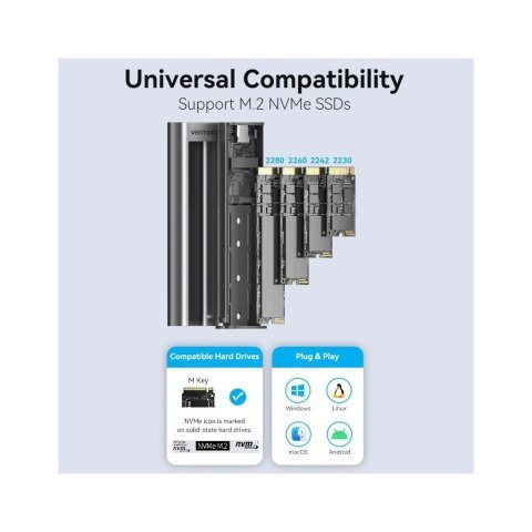 Карман внешний Vention SSD M.2 (NVME) M-key USB Type-C 3.2 10Gbps Heat Sink Aluminum (KPKH0) - Нулевой остаток (Feed)  - Нулевой остаток (Feed) 