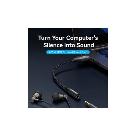 Звуковая плата Vention USB AM to 3.5mm F 0.25m (4pin) 96kHz/24bit DSP noise reduction (CVEBC) - Звуковые платы  - Звуковые платы 