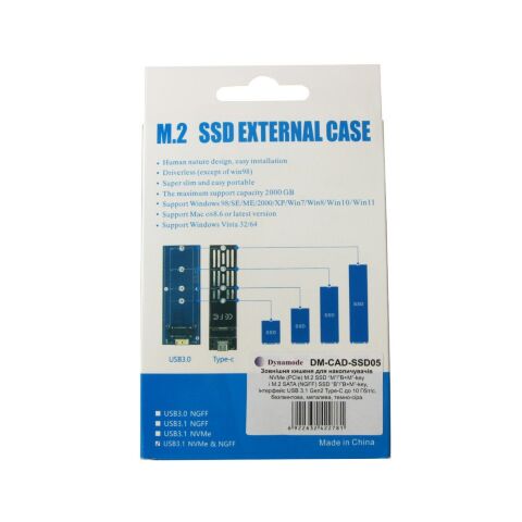 Карман внешний Dynamode M.2 SSD NVMe/SATA combo USB3.2 GEN2 USB-C (DM-CAD-SSD05) - Аксессуары к HDD  - Аксессуары к HDD 