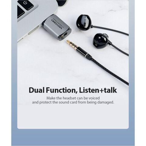 Звуковая плата Vention Audio USB 1х3,5mm jack 4pin Metal (OMTP-CTIA) (CDLH0) - Звуковые платы - Звуковые платы