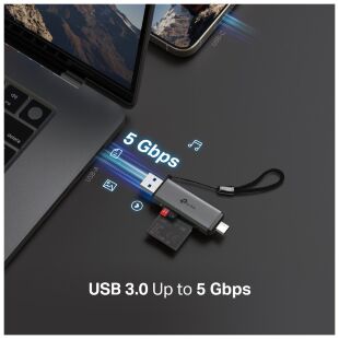 Считыватель флеш-карт TP-Link USB-C + USB 2.0 SD + TF silver (UA430D)