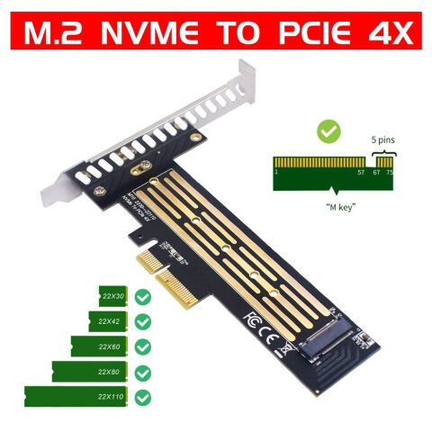Контроллер Dynamode M.2 SSD NVMe M-Key to PCI-E 3.0 x4/ x8/ x16, full profile br (PCI-Ex4- M.2 M-key) - Контроллеры ExpressCard  - Контроллеры ExpressCard 