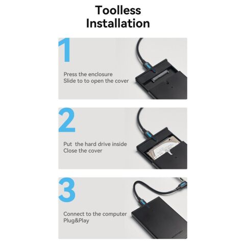 Карман внешний Vention 2.5" HDD/SSD USB 3.0 Micro-B Black (KPAB0) - Аксессуары к HDD  - Аксессуары к HDD 