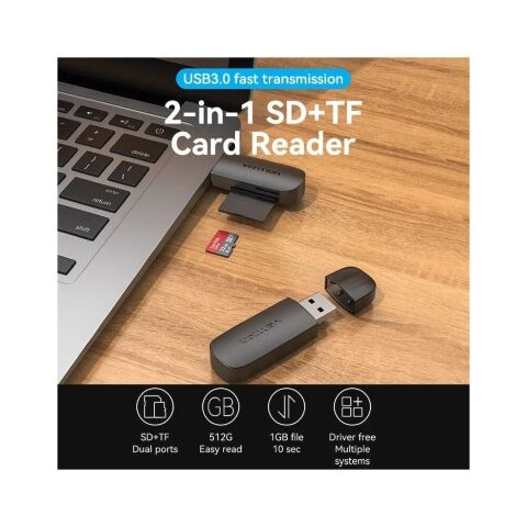 Считыватель флеш-карт Vention USB 3.0 to SD+TF Black Dual Drive Letter (CLGB0) - Кардридеры  - Кардридеры 