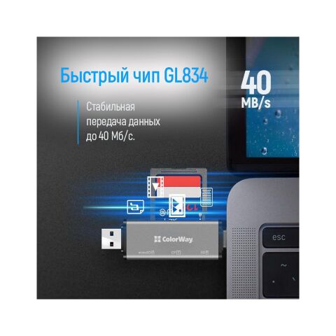 Считыватель флеш-карт ColorWay USB 2.0/USB-C to CF/SD/MicroSD (CW-CR-01) - Кардридеры  - Кардридеры 