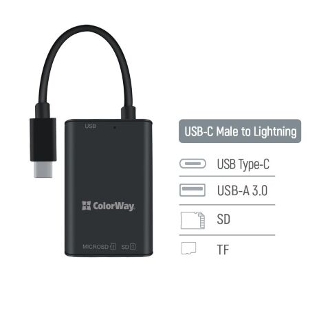 Считыватель флеш-карт ColorWay USB-C to USB 3.0/SD/MicroSD (CW-CR-02) - Кардридеры  - Кардридеры 