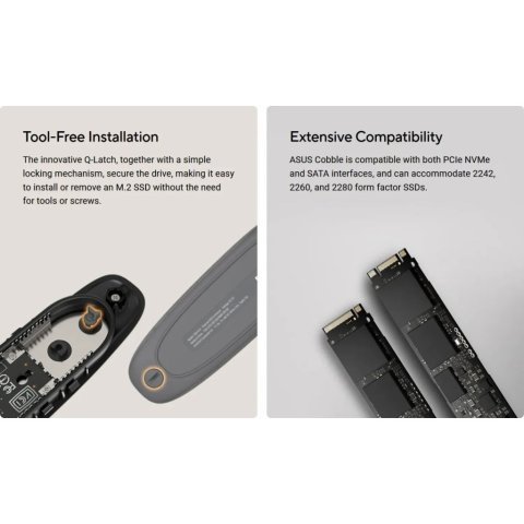 Карман внешний ASUS SSD PCIe NVMe M.2 2230/2242/2260/2280 USB Type-C 3.2 Gen 2x1 grey (90DD02R6-M09000) - Нулевой остаток (Feed)  - Нулевой остаток (Feed) 