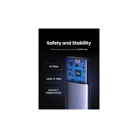 Карман внешний Ugreen USB 3.2 Gen 2 to M.2 NVMe/SATA 10Gbps UASP TRIM CM767 gray (15813) - Аксессуары к HDD  - Аксессуары к HDD 