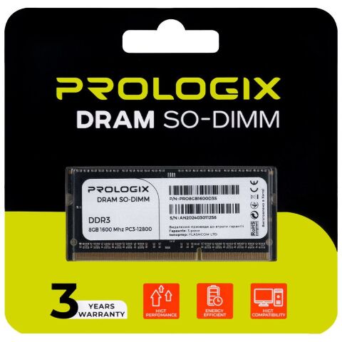 Модуль памяти для ноутбука SoDIMM DDR3 8GB 1600 MHz Prologix (PRO8GB1600D3S) - Модули памяти к ноутбукам  - Модули памяти к ноутбукам 