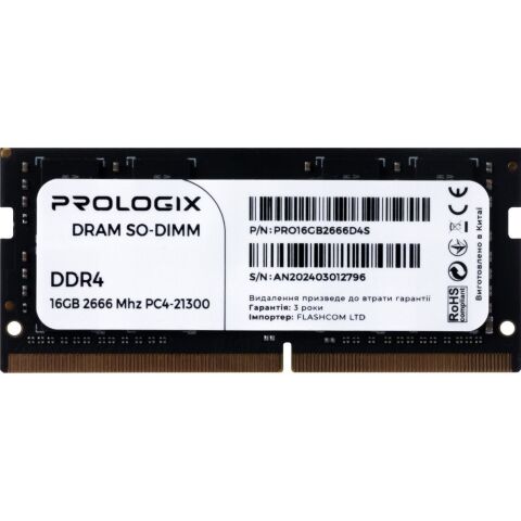Модуль памяти для ноутбука SoDIMM DDR4 16GB 2666 MHz Prologix (PRO16GB2666D4S) - Модули памяти к ноутбукам  - Модули памяти к ноутбукам 