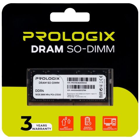 Модуль памяти для ноутбука SoDIMM DDR4 16GB 2666 MHz Prologix (PRO16GB2666D4S) - Модули памяти к ноутбукам  - Модули памяти к ноутбукам 