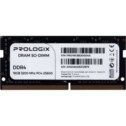 Модуль памяти для ноутбука SoDIMM DDR4 16GB 3200 MHz Prologix (PRO16GB3200D4S) - Модули памяти к ноутбукам  - Модули памяти к ноутбукам 