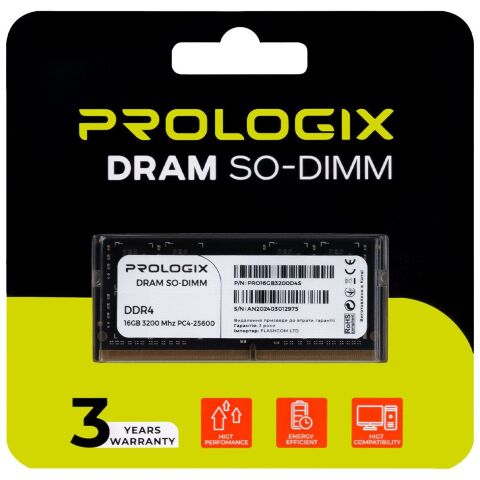 Модуль памяти для ноутбука SoDIMM DDR4 16GB 3200 MHz Prologix (PRO16GB3200D4S) - Модули памяти к ноутбукам  - Модули памяти к ноутбукам 