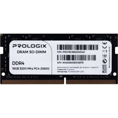 Модуль памяти для ноутбука SoDIMM DDR4 16GB 3200 MHz Prologix (PRO16GB3200D4S) - Нулевой остаток (Feed)  - Нулевой остаток (Feed) 