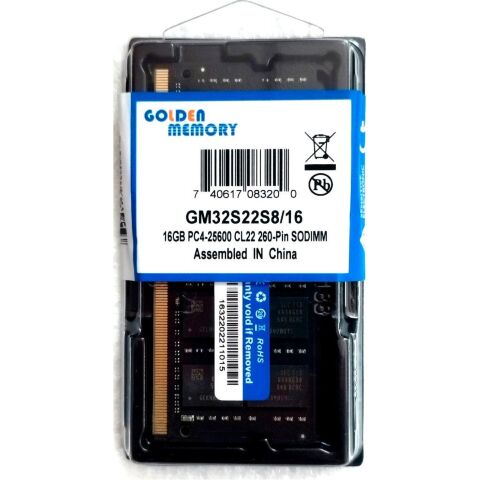 Модуль памяти для ноутбука SoDIMM DDR4 16GB 3200 MHz Golden Memory (GM32S22S8/16) - Модули памяти к ноутбукам  - Модули памяти к ноутбукам 