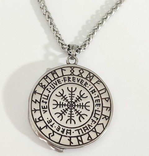 Кулон Геральта медальон 3D Ведьмак (The Witcher Geralt) с нержавеющей стали с рунами (золотой волк) -   -