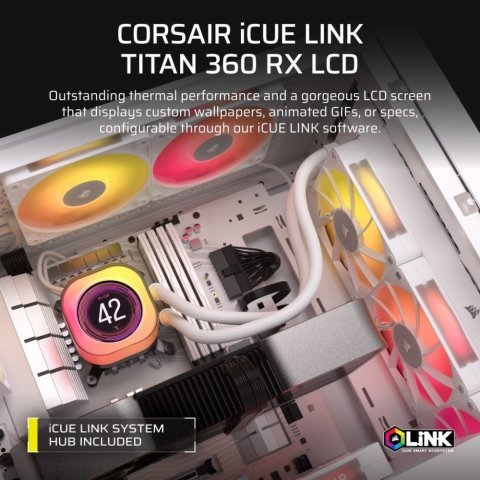 Система жидкостного охлаждения Corsair iCUE LINK TITAN 360 RX LCD White AIO (CW-9061026-WW) - Нулевой остаток (Feed)  - Нулевой остаток (Feed) 
