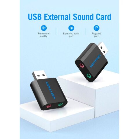 Звуковая плата Vention Audio USB 2х3,5mm jack Metal (VAB-S17-B) - Нулевой остаток (Feed)  - Нулевой остаток (Feed) 
